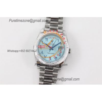 DayDate 40 228236 A2836 Automatic Mens Watch Best Edition TWSF Ice Blue Arabic Script Dial President Bracelet CHS