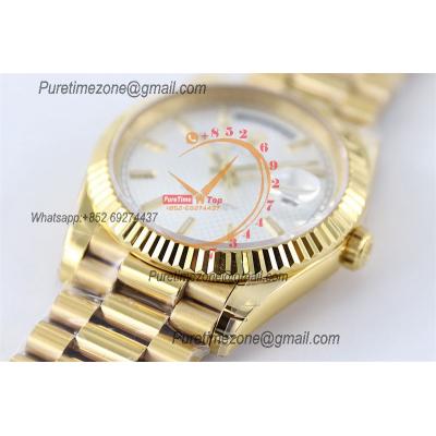 DayDate 40 228238 A2836 Automatic Mens Watch Best Edition TWS YG Silver Diagonal Motif Stick Dial President Bracelet CHS