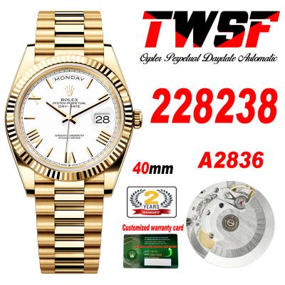 DayDate 40 228238 A2836 Automatic Mens Watch Best Edition TWS YG White Roman Dial President Bracelet CHS