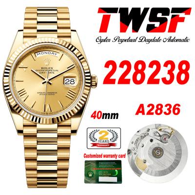 DayDate 40 228238 A2836 Automatic Mens Watch Best Edition TWS YG Champagne Roman Dial President Bracelet CHS