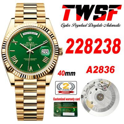 DayDate 40 228238 A2836 Automatic Mens Watch Best Edition TWS YG Green Roman Dial President Bracelet CHS