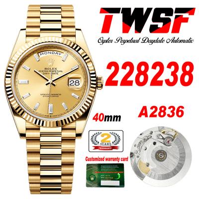 DayDate 40 228238 A2836 Automatic Mens Watch Best Edition TWS YG Champagne Baguette Dial President Bracelet CHS