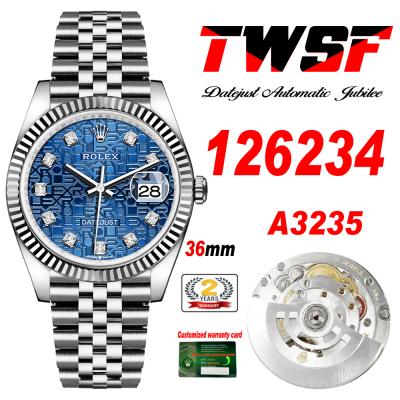 Datejust 36 126234 A3235  Automatic Mens Watch Best Edition TWSF Blue Logo Diamonds Dial Jibilee Bracelet CHS