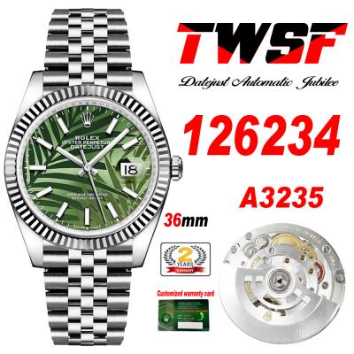 Datejust 36 126234 A3235  Automatic Mens Watch Best Edition TWSF Olive Green Palm Motif Dial Jibilee Bracelet CHS