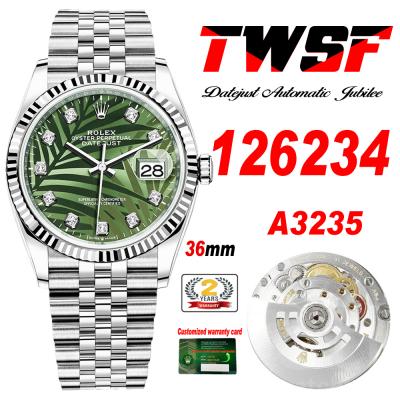 Datejust 36 126234 A3235 Automatic Mens Watch Best Edition TWSF Olive Green Palm Motif Diamonds Dial Jibilee Bracelet C