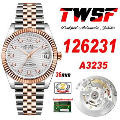 Datejust 36 126231 A3235 Auto Mens Watch Best Edition TWSF Two Tone RG Silver Fluted Motif Diamond Dial Jibilee Bracele