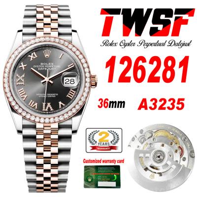 Datejust 36 126281 A3235 Auto Mens Watch Best Edition TWSF Two Tone RG Dark Rhodium Roman Diamond Dial Jibilee Bracelet