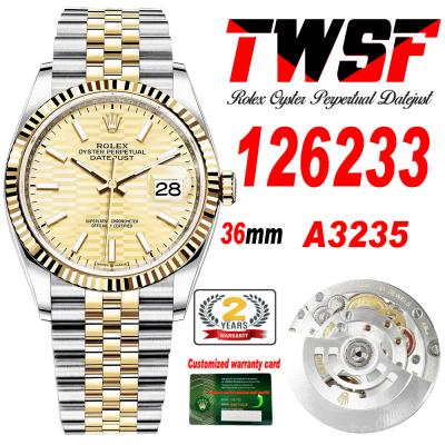 Datejust 36 126233 A3235 Auto Mens Watch Best Edition TWSF Two Tone YG Golden Fluted Motif Stick Dial Jibilee Bracelet