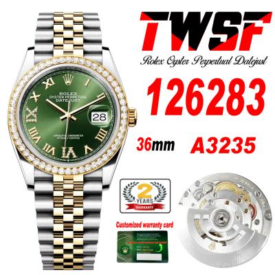 Datejust 36 126283 A3235 Auto Mens Watch Best Edition TWSF Two Tone YG Green Roman Diamonds Dial Jibilee Bracelet CHS