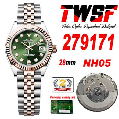 Datejust 28 271971 NH05 Automatic Womens Watch Best Edition TWSF Two Tone RG Olive Green Diamonds Dial Jibilee Bracelet