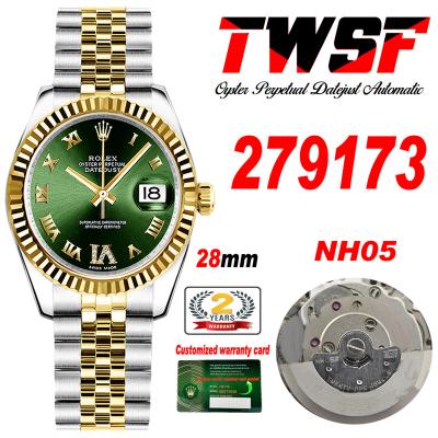 Datejust 28 279173 NH05 Auto Womens Watch Best Edition TWSF Two Tone YG Green Roman Dial Jibilee Bracelet Ladies