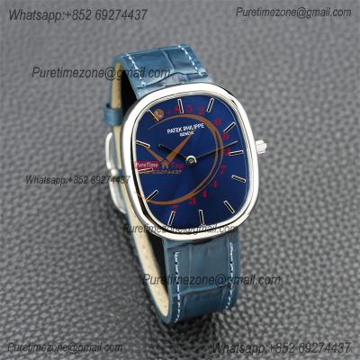 Golden Ellipse 5738P Miyota 9015 Automatic Mens Watch Best Edition TWF Steel Ebony Blue Sunburst Dial Leather Strap CHS