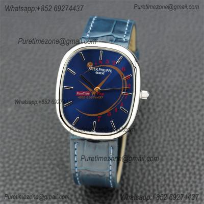 Golden Ellipse 5738P Miyota 9015 Automatic Mens Watch Best Edition TWF Steel Ebony Blue Sunburst Dial Leather Strap CHS