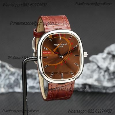 Golden Ellipse 5738P Miyota 9015 Automatic Mens Watch Best Edition TWF Steel Ebony Brown Sunburst Dial Leather Strap CHS