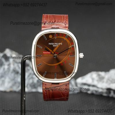 Golden Ellipse 5738P Miyota 9015 Automatic Mens Watch Best Edition TWF Steel Ebony Brown Sunburst Dial Leather Strap CHS