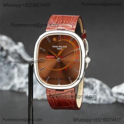 Golden Ellipse 5738P Miyota 9015 Automatic Mens Watch Best Edition TWF Steel Ebony Brown Sunburst Dial Leather Strap CHS