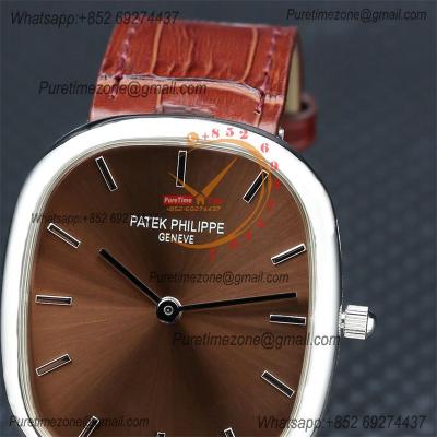 Golden Ellipse 5738P Miyota 9015 Automatic Mens Watch Best Edition TWF Steel Ebony Brown Sunburst Dial Leather Strap CHS