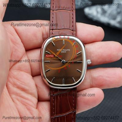 Golden Ellipse 5738P Miyota 9015 Automatic Mens Watch Best Edition TWF Steel Ebony Brown Sunburst Dial Leather Strap CHS