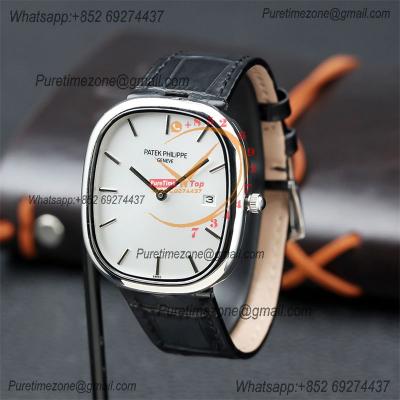 Golden Ellipse 5738P Miyota 9015 Automatic Mens Watch Best Edition TWF Steel Case White Dial Black Leather Strap CHS