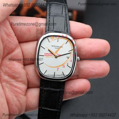 Golden Ellipse 5738P Miyota 9015 Automatic Mens Watch Best Edition TWF Steel Case White Dial Black Leather Strap CHS