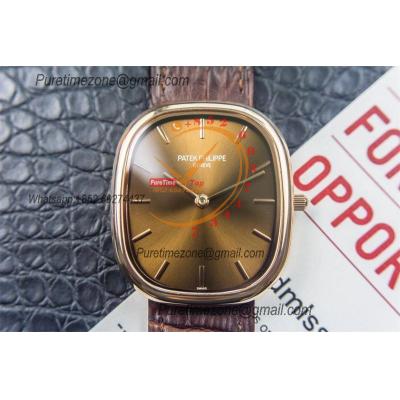 Golden Ellipse 5738R Miyota 9015 Automatic Mens Watch Best Edition TWF Rose Gold Brown Dial Leather Strap CHS