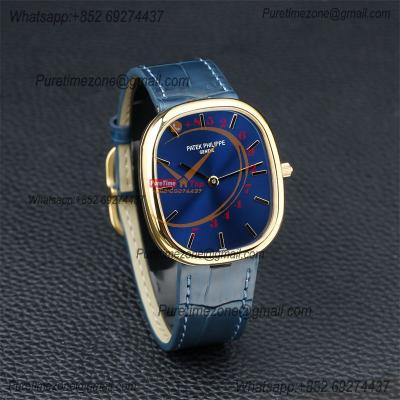 Golden Ellipse 5738R Miyota 9015 Automatic Mens Watch Best Edition TWF Yellow Gold Blue Dial Leather Strap CHS