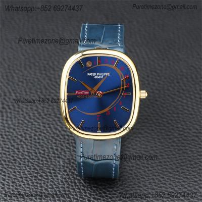 Golden Ellipse 5738R Miyota 9015 Automatic Mens Watch Best Edition TWF Yellow Gold Blue Dial Leather Strap CHS