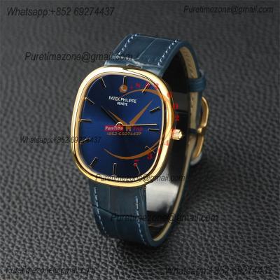 Golden Ellipse 5738R Miyota 9015 Automatic Mens Watch Best Edition TWF Yellow Gold Blue Dial Leather Strap CHS