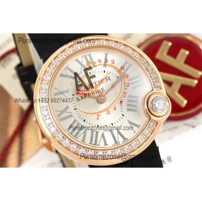 Ballon Blanc WJBL0005 30mm Ronda Quartz Womens Watch Best Edition AF RG Diamond Bezel Silver Dial Black Leather Strap