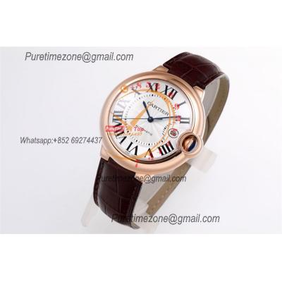 Ballon Bleu WGBB0030 42mm A2824 Automatic Mens Watch Best Edition AF RG Silver Dial Brown Leather Strap