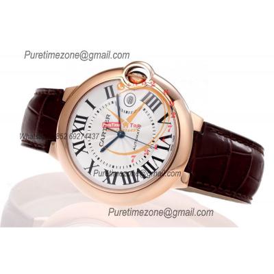 Ballon Bleu WGBB0030 42mm A2824 Automatic Mens Watch Best Edition AF RG Silver Dial Brown Leather Strap