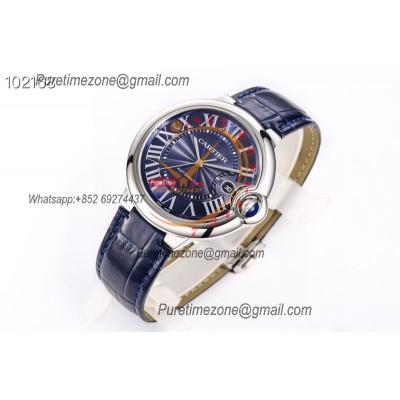 Ballon Bleu WSBB0027 42mm A2824 Automatic Mens Watch Best Edition AF Steel Case Blue Dial Leather Strap