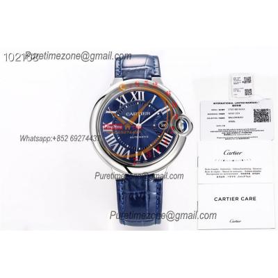 Ballon Bleu WSBB0027 42mm A2824 Automatic Mens Watch Best Edition AF Steel Case Blue Dial Leather Strap