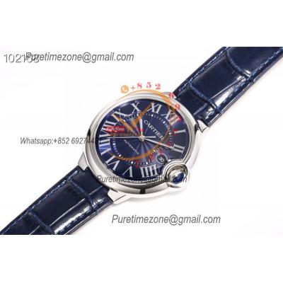 Ballon Bleu WSBB0027 42mm A2824 Automatic Mens Watch Best Edition AF Steel Case Blue Dial Leather Strap