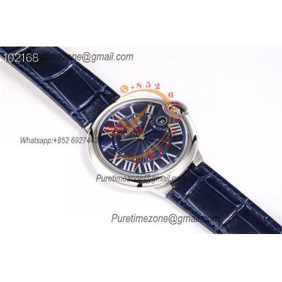 Ballon Bleu WSBB0027 42mm A2824 Automatic Mens Watch Best Edition AF Steel Case Blue Dial Leather Strap