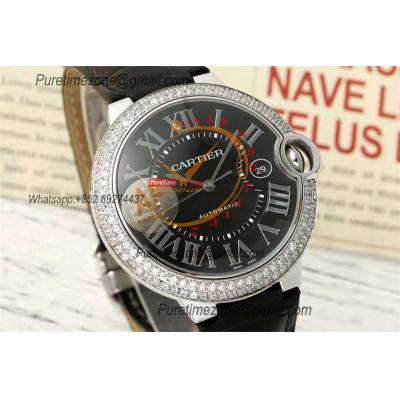 Ballon Bleu WE900951 42mm A2824 Automatic Mens Watch Best Edition AF Diamonds Bezel Black Dial Leather Strap