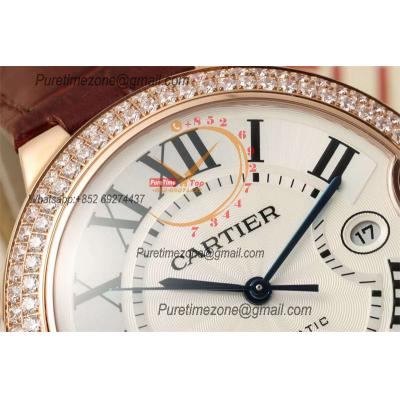 Ballon Bleu WJBB0029 42mm A2824 Automatic Mens Watch Best Edition AF RG Diamond Bezel Silver Dial Brown Leather Strap