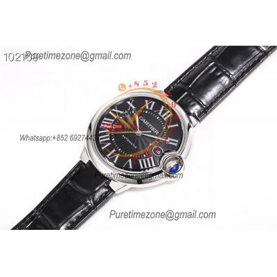 Ballon Bleu WSBB0003 42mm A2824 Automatic Mens Watch Best Edition AF Steel Case Black Dial Leather Strap