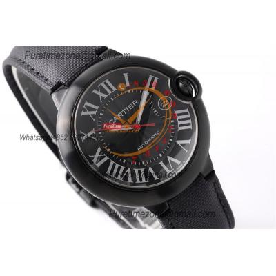 Ballon Bleu WSBB0015 42mm A2824 Automatic Mens Watch Best Edition AF PVD Steel All Black Dial Leather Strap