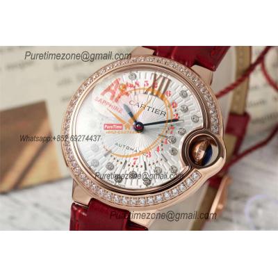 Ballon Bleu WJBB0080 SEIKO NH05A Automatic Womens Watch Best Edition AF 33 Diamond Bezel RG Silver Dial Red Leather