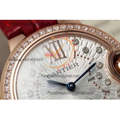 Ballon Bleu WJBB0080 SEIKO NH05A Automatic Womens Watch Best Edition AF 33 Diamond Bezel RG Silver Dial Red Leather