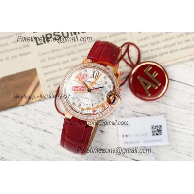 Ballon Bleu WJBB0080 SEIKO NH05A Automatic Womens Watch Best Edition AF 33 Diamond Bezel RG Silver Dial Red Leather