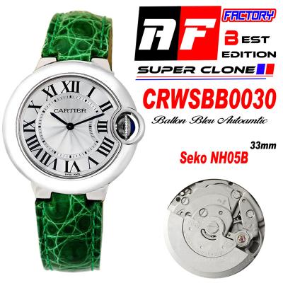 Ballon Bleu WSBB0030 SEIKO NH05A Automatic Womens Watch Best Edition AF 33 Steel Case Silver Dial Green Leather