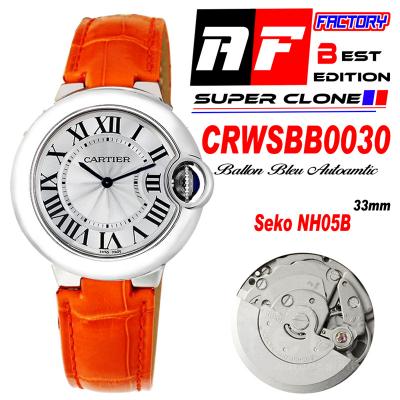 Ballon Bleu WSBB0030 SEIKO NH05A Automatic Womens Watch Best Edition AF 33 Steel Case Silver Dial Orange Leather