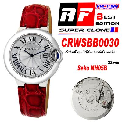 Ballon Bleu WSBB0030 SEIKO NH05A Automatic Womens Watch Best Edition AF 33 Steel Case Silver Dial Red Leather