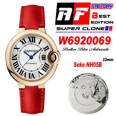 Ballon Bleu W6920069 SEIKO NH05A Automatic Womens Watch Best Edition AF 33mm RG Silver Dial Red Leather