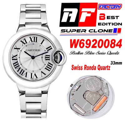 Ballon Bleu W6920084 Ronda Quartz Womens Watch Best Edition AF 33mm Silver Dial SS Bracelet