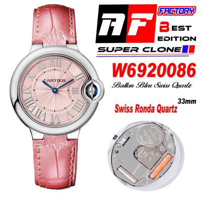 Ballon Bleu W6920086 Ronda Quartz Womens Watch Best Edition AF 33mm SteeL Case Pink Dial Leather Strap