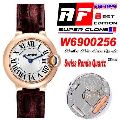 Ballon Bleu W6900256 Ronda Quartz Womens Watch Best Edition AF 28mm RG Silver Dial Brown Leather