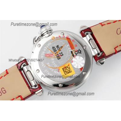 Pasha WSPA0021 Swiss Quartz Womens Watch Best Edition AF 30mm White Textured Dial Red Leather Strap